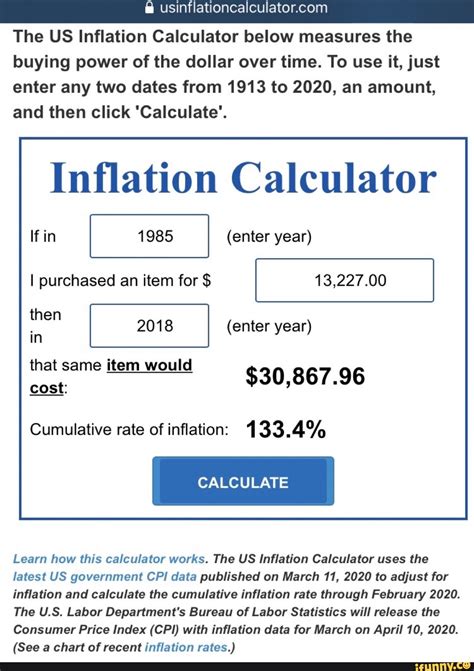 91 per year between 1897 and today, producing a cumulative price increase of. . Inflation calculator usd